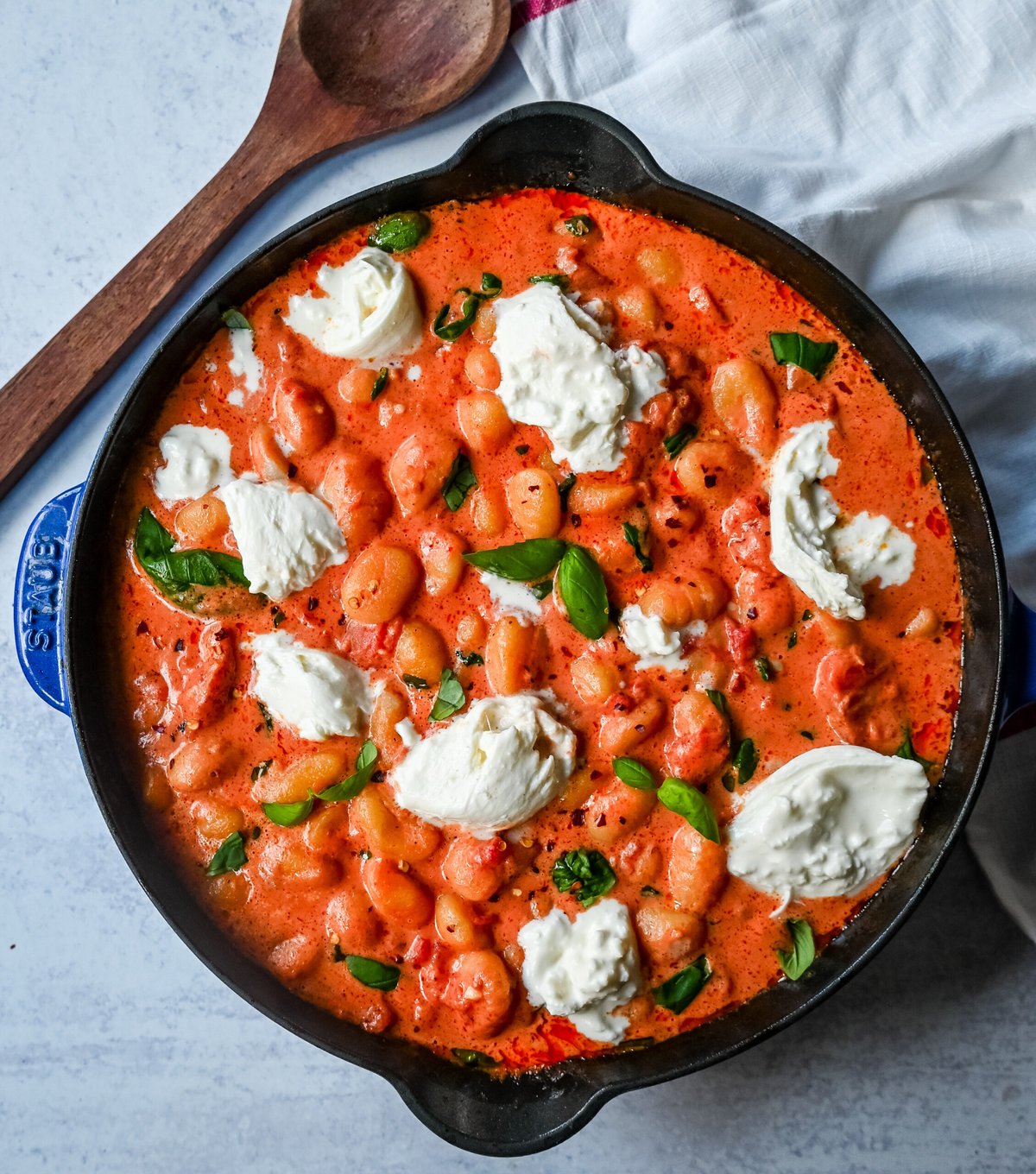 Creamy Tomato Gnocchi with Burrata. This easy 20-minute Creamy Tomato Gnocchi is made with a vibrant tomato garlic sauce tossed with cream, fresh basil, and gnocchi and topped with fresh burrata cheese. A simple, quick, and easy dinner full of flavor!