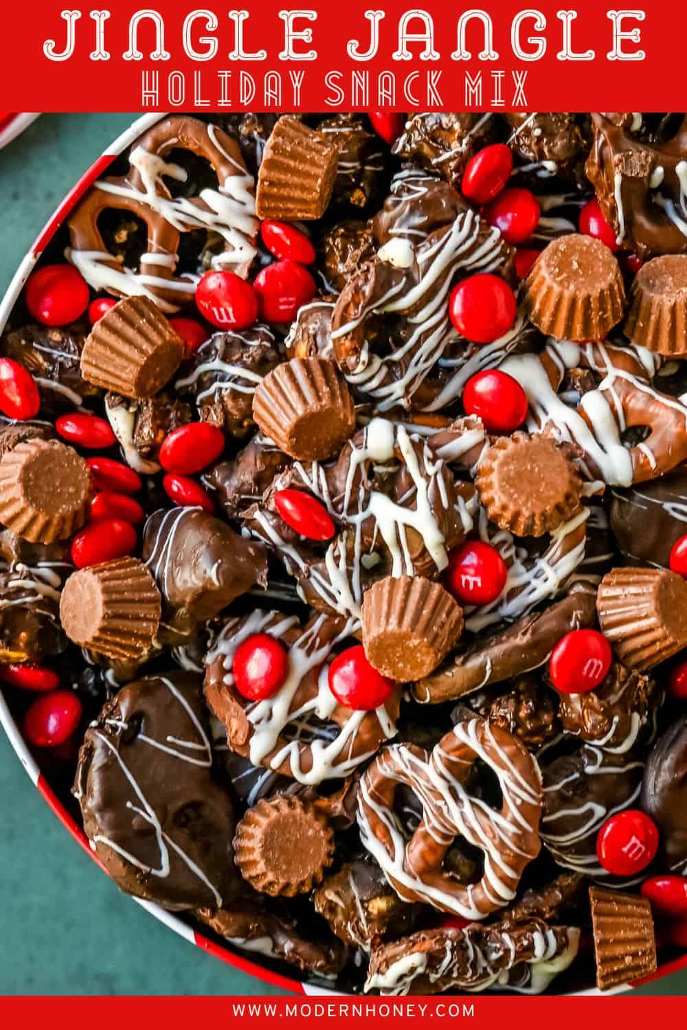 Jingle Jangle Christmas Chocolate Snack Mix. This popular chocolate snack mix inspired by Trader Joe's Jingle Jangle Holiday Mix is perfect for chocolate lovers. It is the best salty and sweet mix and is the perfect holiday treat to give to neighbors, friends, and family. You won't be able to stop eating it!