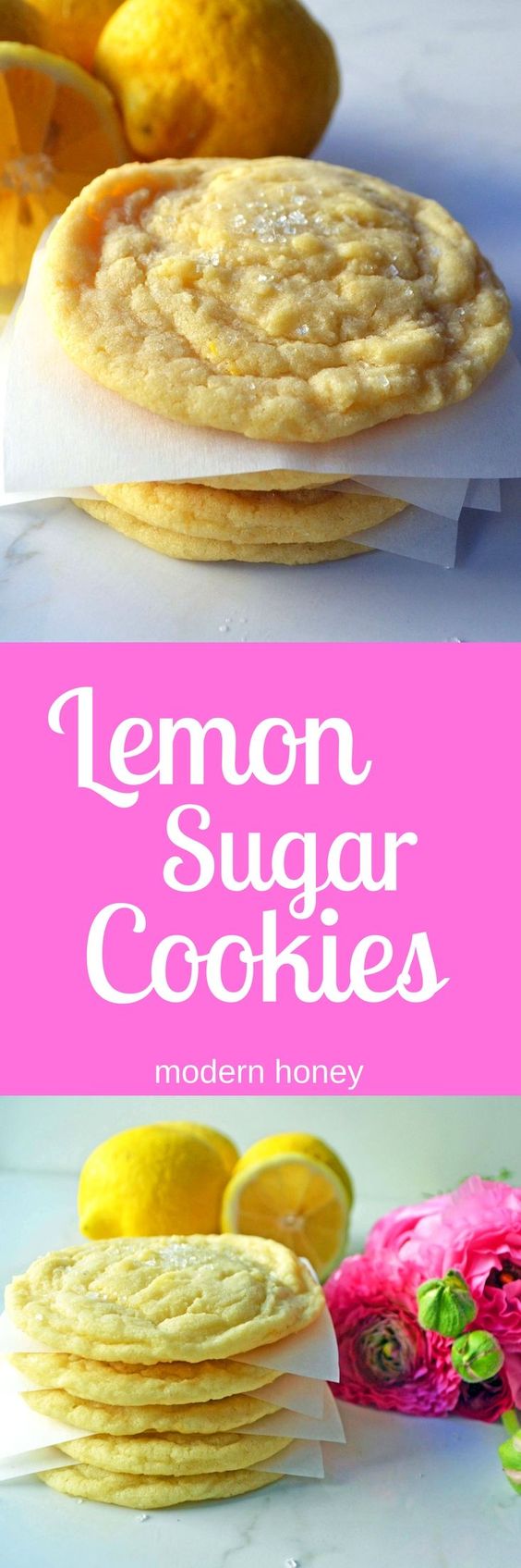Soft chewy lemon sugar cookies. Best EVER sweet Lemon Cookies. www.modernhoney.com